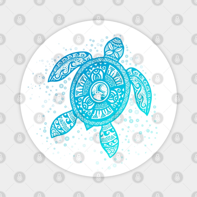 Boho Tiki Teal Sea Turtle with Bubbles Magnet by Jitterfly